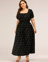 Plus Size Polka Dot Square Neck Dress