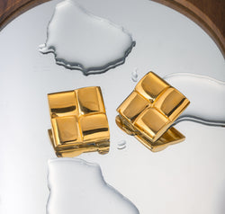 Stainless Steel 18K Gold-Plated Square Stud Earrings