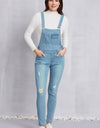 Distressed Washed Denim Overalls with Pockets