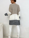 Tricolor Color Block Open Front Cardigan