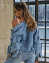 Collared Neck Dropped Shoulder Denim Jacket