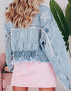 Distressed Raw Hem Denim Jacket