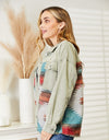 Dropped Shoulder Long Sleeve Printed Denim Jacket