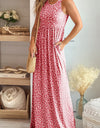 Leopard Round Neck Sleeveless Maxi Dress