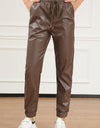 Drawstring PU Leather Pants