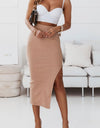 High Waist Slit Midi Skirt