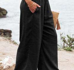 Plus Size Smocked High Waist Wide Leg Pants