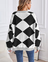 Geometric Lantern Sleeve Cardigan with Pockets