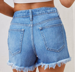 Distressed Raw Hem Denim Shorts