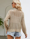 Openwork Button Front V-Neck Cardigan