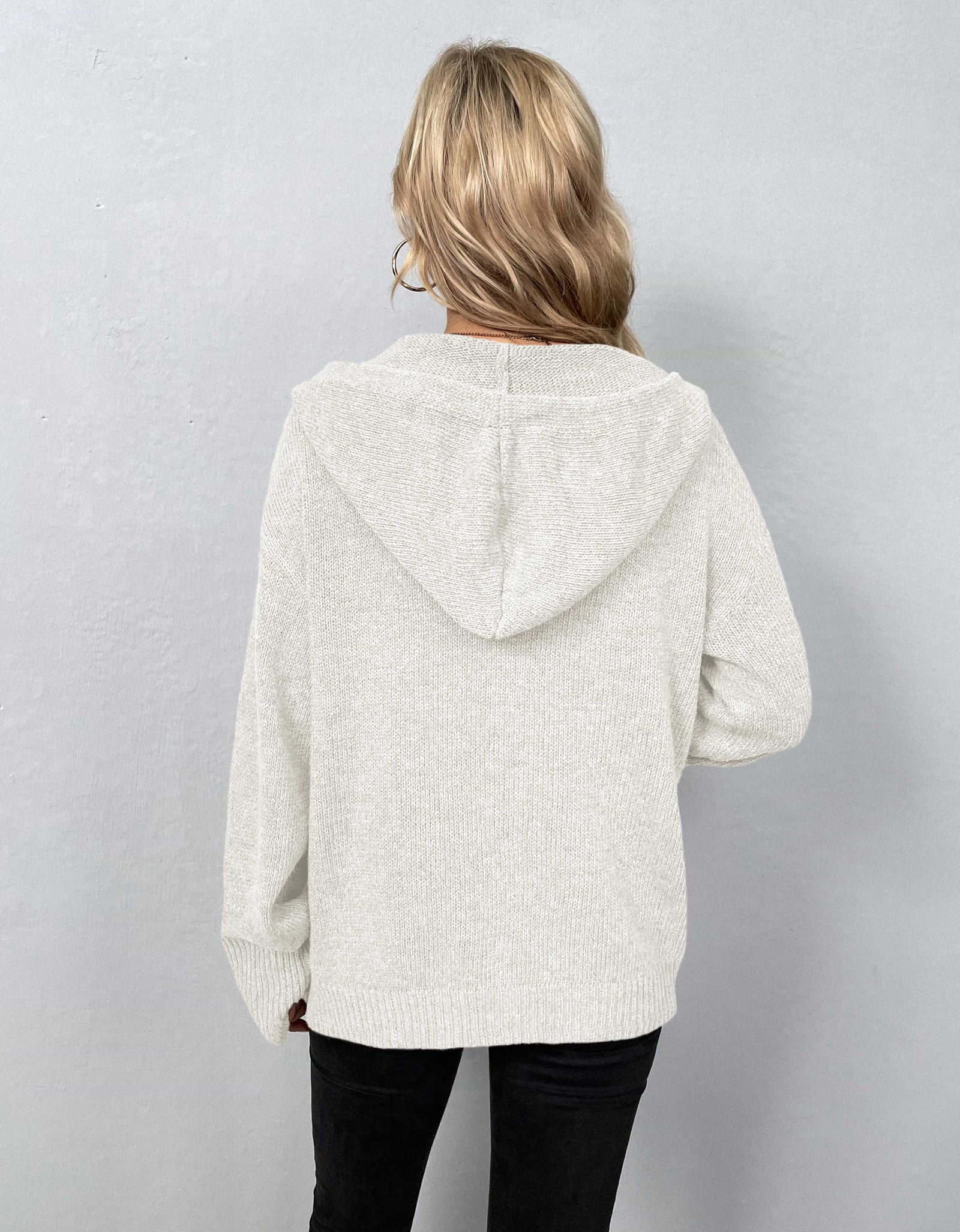 Button-Down Long Sleeve Hooded Sweater