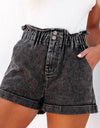 Paperbag Waist Denim Shorts with Pockets