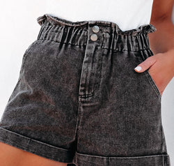 Paperbag Waist Denim Shorts with Pockets