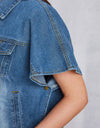 Pocketed Button Up Short Sleeve Denim Top