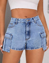 Mid-Rise Waist Denim Shorts with Pockets