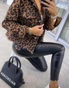 Leopard Raw Hem Denim Jacket