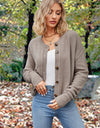 Button Up Round Neck Drop Shoulder Cardigan