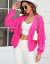 Fringe Trim Open Front Cardigan