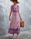 V-Neck Short Sleeve Printed Maxi Dress