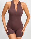 Cutout Ruched Half Zip Active Romper