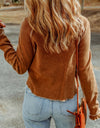 Plus Size Waffle-Knit Round Neck Long Sleeve Blouse