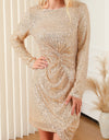 Twisted Long Sleeve Ruched Mini Sequin Dress