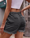 Drawstring Raw Hem Denim Shorts