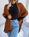 Horizontal Ribbing Open Front Slit Cardigan