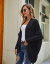 Mixed Knit Open Front Dolman Sleeve Cardigan