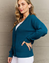 Zenana Kiss Me Tonight Full Size Button Down Cardigan in Teal