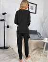 Shiny Round Neck Top and Drawstring Pants Lounge Set