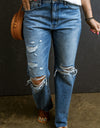 Distressed Raw Hem Jeans with Pockets