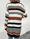 Striped Open Front Drop Shoulder Cardigan