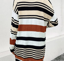 Striped Open Front Drop Shoulder Cardigan