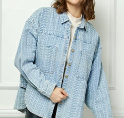 Veveret Button Up Dropped Shoulder Denim Top