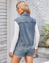 Button Up Cap Sleeve Denim Jacket