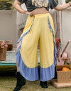 Plus Size Contrast Ruffled Wide Leg Pants