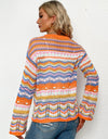 Chevron Stripes Openwork Cardigan