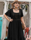 Plus Size Square Neck Short Sleeve Ruffle Hem Dress