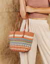 Fame By The Sand Straw Braided Striped Tote Bag