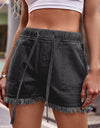 Drawstring Raw Hem Denim Shorts