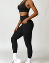 Ruched Halter Neck Bra and Pocketed Leggings Active Set