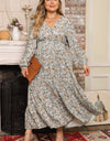 Plus Size Printed Balloon Sleeve Ruffle Hem Dress