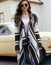 Woven Right Striped Open Front Hooded Cardigan