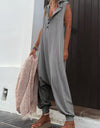 Full Size Half Button Sleeveless Jumpsuit