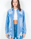 American Bazi Frayed Hem Distressed Denim Shirt Jacket