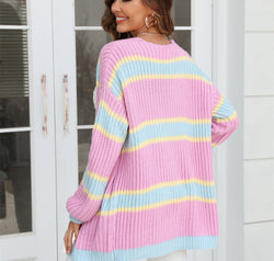 Color Block Ribbed Dropped Shoulder Open Front Cardigan