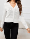 V-Neck Buttoned Long Sleeve Knit Top