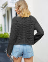 Round Neck Openwork Dropped Shoulder Knit Top