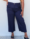 And The Why In The Mix Full Size Pleated Detail Linen Pants in Dark Navy